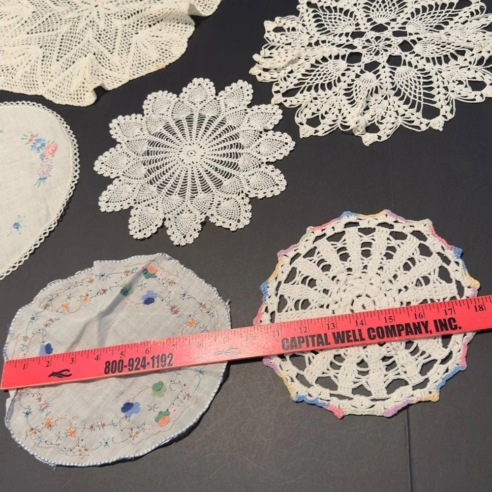 Vtg Doilies White Crochet Floral Embroidered Mixed 7pc Mixed Sizes Cottagecore